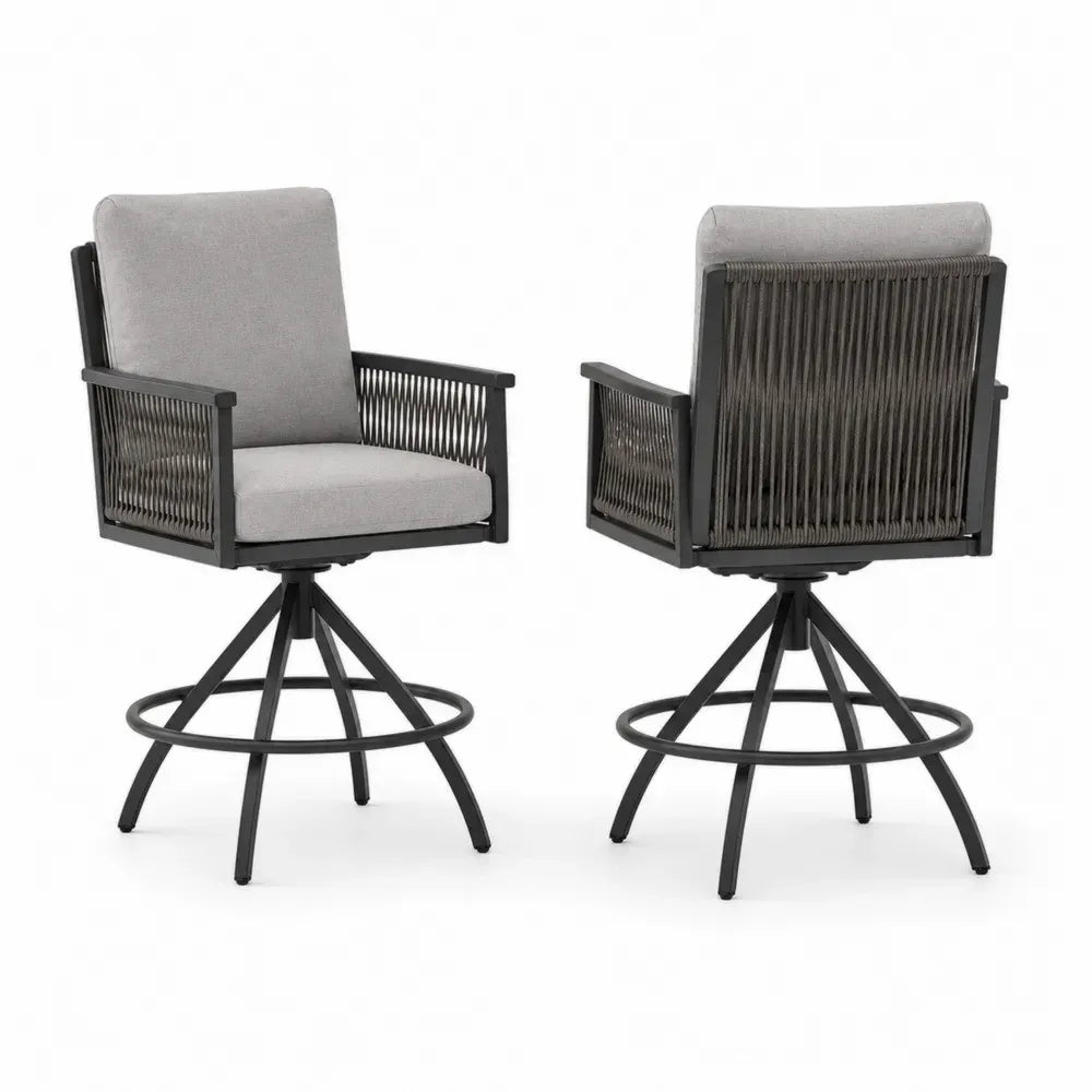 2er-Set Gartenstühle mit Drehfunktion Grau Aluminium Seil Polyester