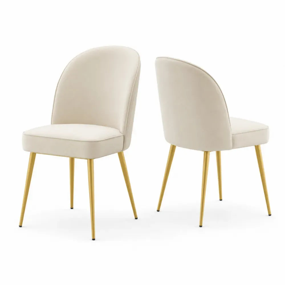 Esszimmerstuhl Set aus Polyestergewebe und Metall in Creme und Gold