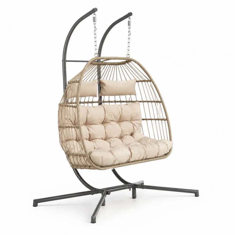 Doppelt Hängesessel Beige Polyrattan Stahl