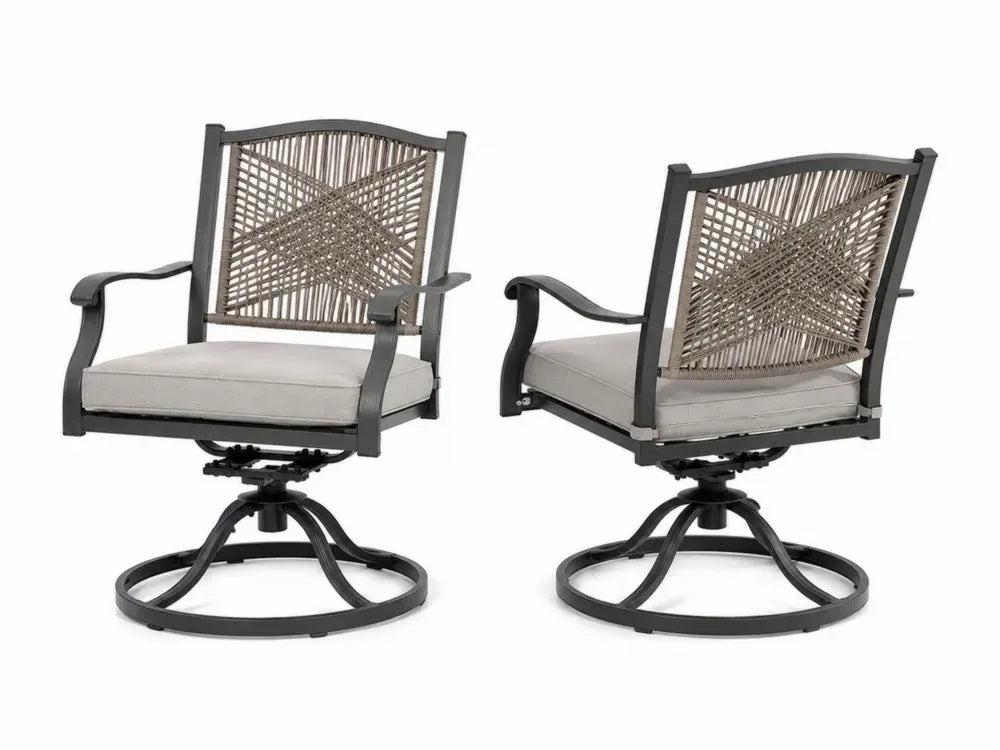 2-teilige drehbare Gartenstühle Aluminium Grau mit Polyrattan Rückenlehne