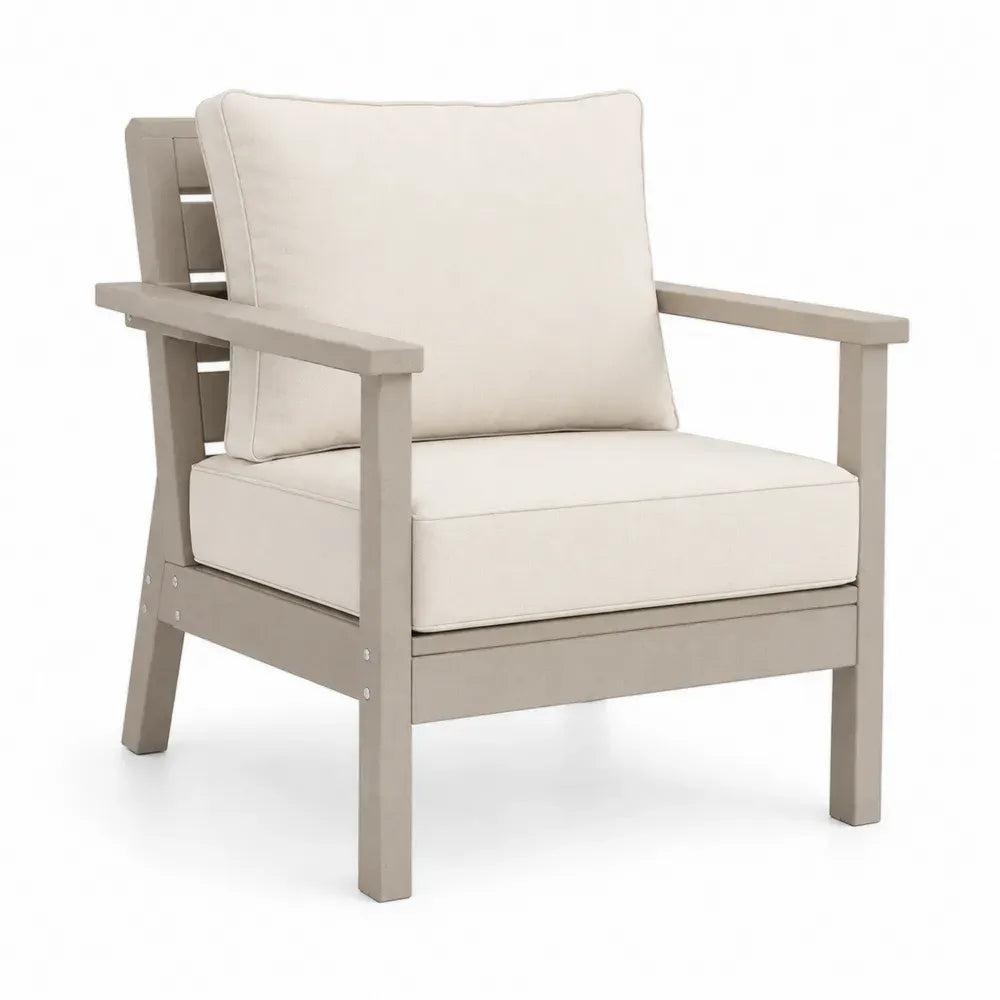 Gartenstuhl aus Polywood mit Polyesterkissen Beige