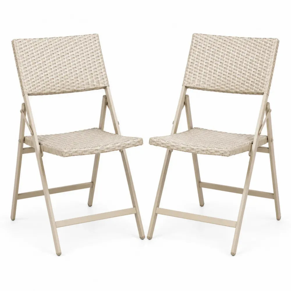 2er Set Klappbare Gartenstühle Beige Polyethylengeflecht