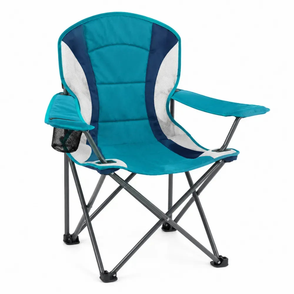 Klappstuhl mit Armlehnen und Getränkehalter, türkis/blau, 85 cm, Stahl und Polyester