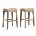 2er Set Barhocker mit Holzbeinen und Leinen Sitz Beige 76 cm