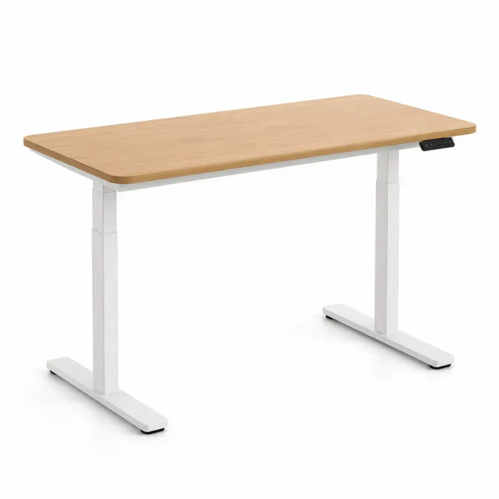 Höhenverstellbarer Schreibtisch aus Holz und Stahl, Naturholz/Weiß, 120x60 cm