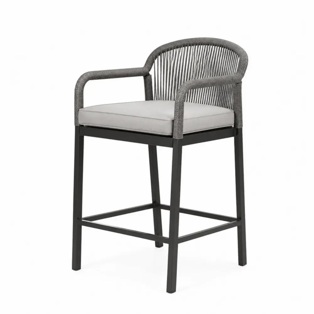 Outdoor-Barhocker aus Aluminium und Polyesterseil, grau, 104cm Höhe