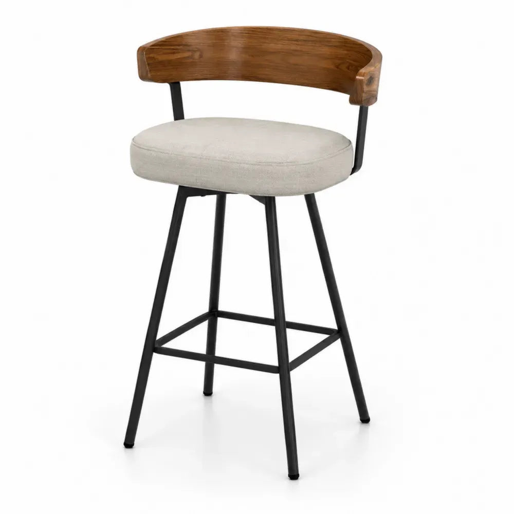 Barhocker mit Holzlehne und Stahlrahmen, Creme