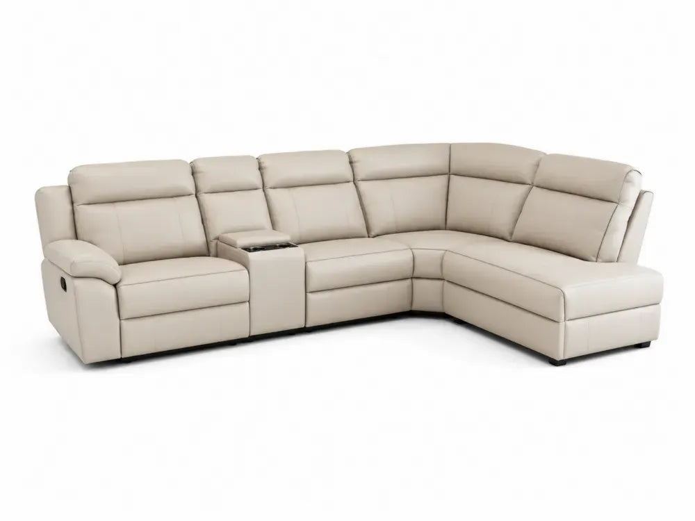 Ecksofa 6-Sitzer Leder Beige mit Relaxfunktion