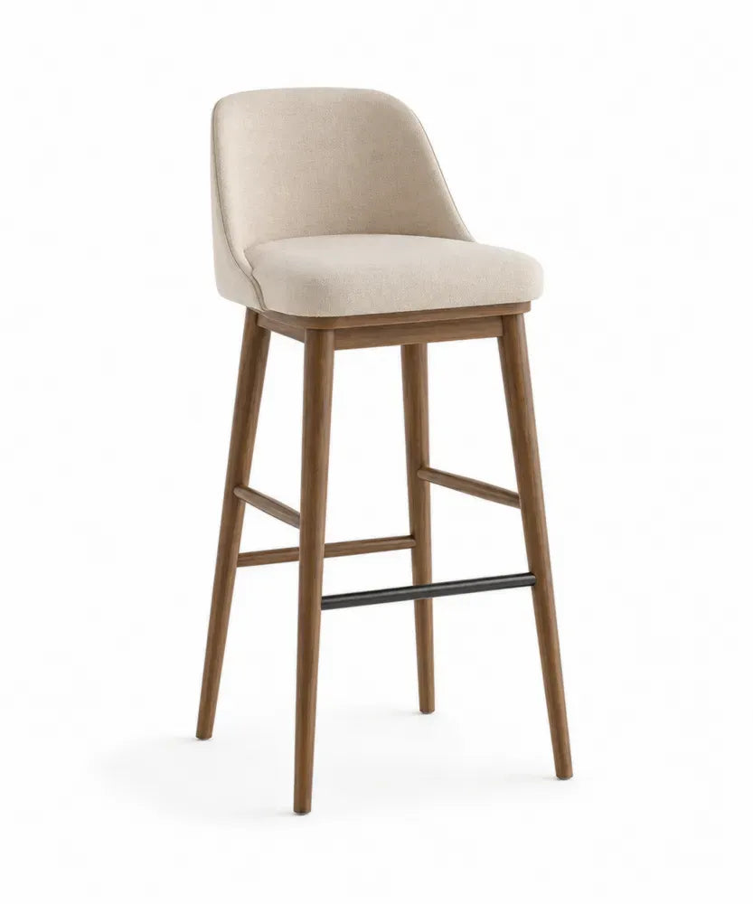 Barhocker mit Rückenlehne Beige Polyestergewebe Walnussholz 102cm