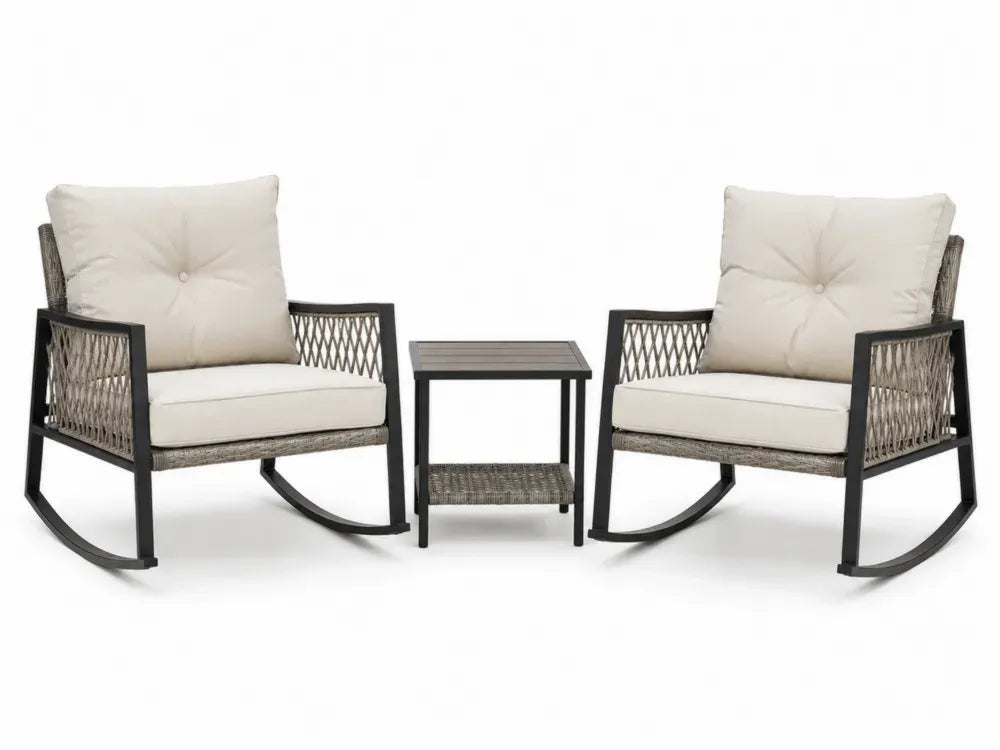 Outdoor-Rattan-Set mit 2 Schaukelstühlen und Tisch
