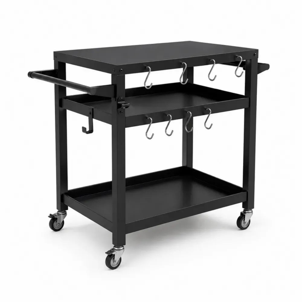 Metall Gartenwagen mit Regalen und Haken, Schwarz, 85x45x90 cm