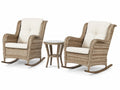 3-teiliges Rattan-Gartenmöbel-Set mit cremefarbenen Kissen