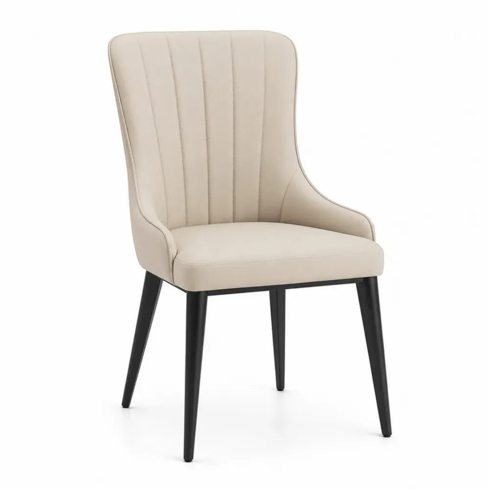Esszimmerstuhl mit Kunstleder und Holzbeinen, Beige