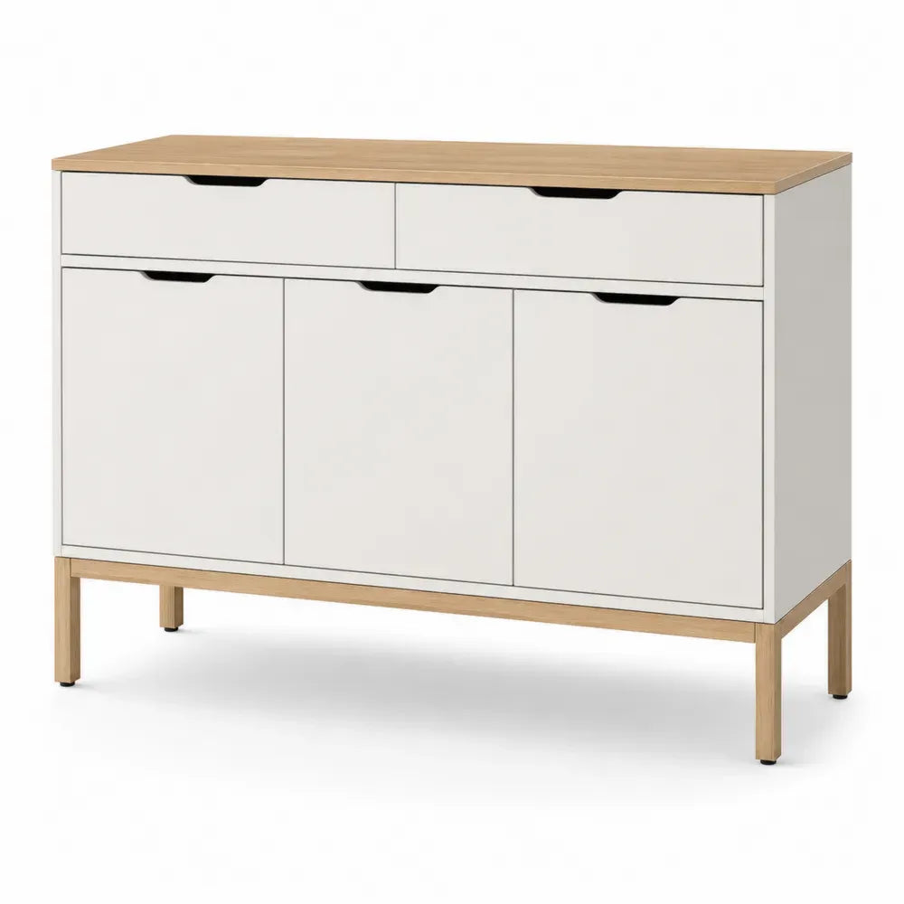Sideboard Holzwerkstoff Weiß 3 Türen 2 Schubladen 120x40x90cm
