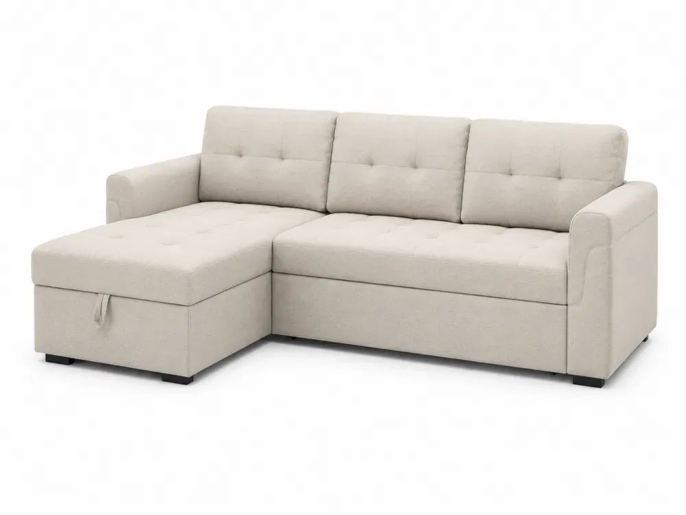 Ecksofa Stoff Beige mit Schlaffunktion und Stauraum 230x150 cm