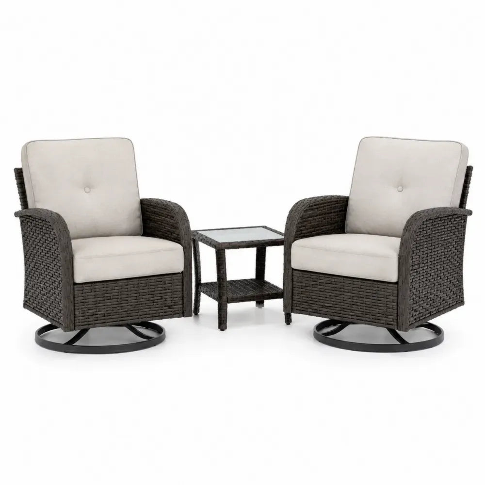 Gartenmöbel-Set aus Aluminium und Rattan mit Drehstühlen und Tisch mit Glasplatte Grau/Beige