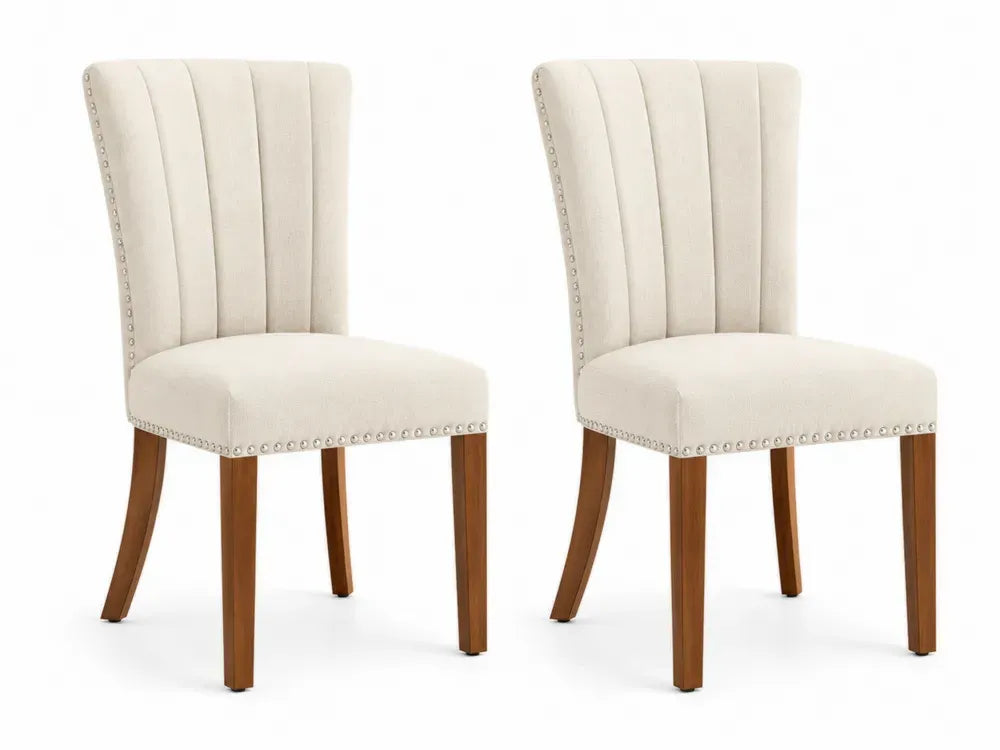 Esszimmerstuhl Set 2er, Leinenpolsterung, Holzbeine, beige