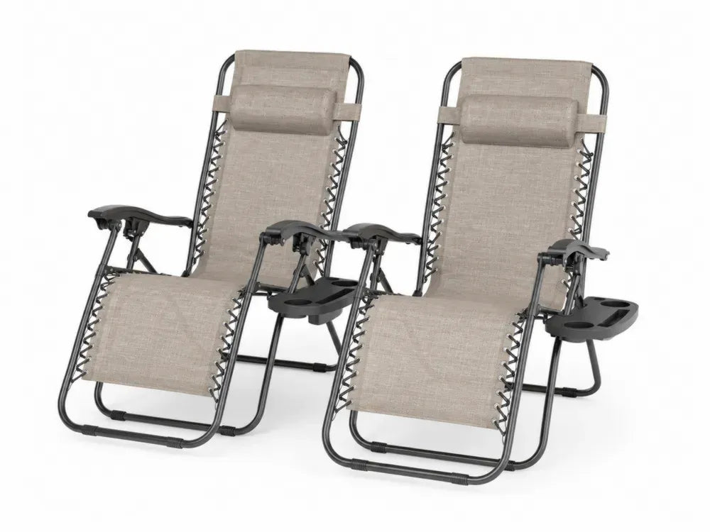 2er Set Liegestühle Metallrahmen Textilene Taupe